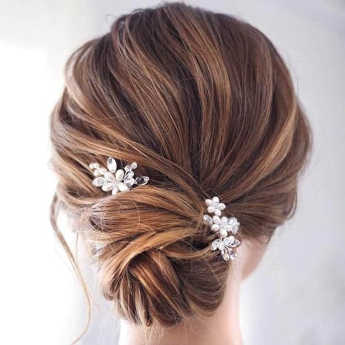 Clataly Braut Hochzeit Kopfschmuck Silber Strass Haarnadel Handgemachte Kristall Perle Haarclip Haarteil U-förmige Haarnadeln Haarzubehör von Clataly