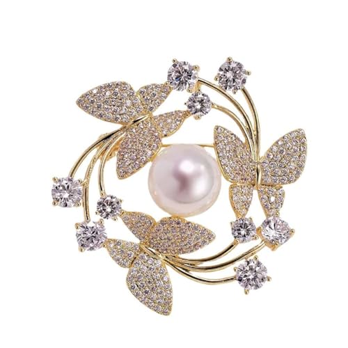 Clataly Schmetterling Kranz Brosche Anti Glare Pearl Pins Crystal Covered Schals Schal Clip Broschen (Gold) von Clataly