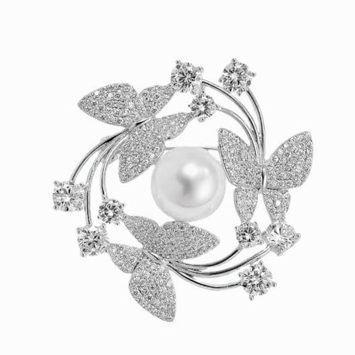 Clataly Schmetterling Kranz Brosche Anti Glare Pearl Pins Crystal Covered Schals Schal Clip Broschen (Silber) von Clataly