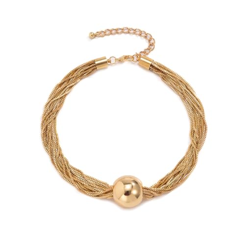 Clataly Chunky Kugel Anhänger Halskette Übertrieben Multi-Layer Statement Halskette Armbänder Dicke Ketten Schmuck für Frauen Mädchen (Gold Halskette A) von Clataly