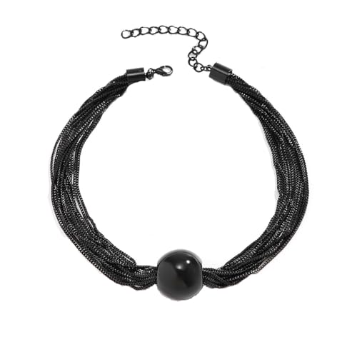 Clataly Chunky Kugel Anhänger Halskette Übertrieben Multi-Layer Statement Halskette Armbänder Dicke Ketten Schmuck für Frauen Mädchen (Schwarze Halskette) von Clataly