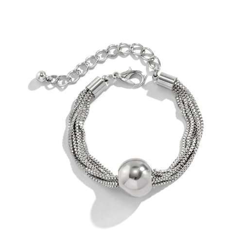Clataly Chunky Kugel Anhänger Halskette Übertrieben Multi-Layer Statement Halskette Armbänder Dicke Ketten Schmuck für Frauen Mädchen (Silber Armband) von Clataly
