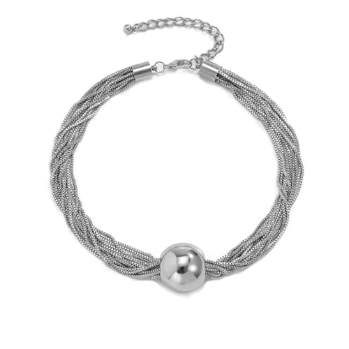 Clataly Chunky Kugel Anhänger Halskette Übertrieben Multi-Layer Statement Halskette Armbänder Dicke Ketten Schmuck für Frauen Mädchen (Silber Halskette A) von Clataly