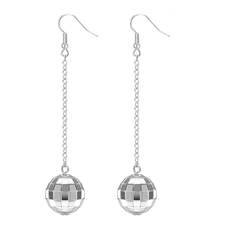 Clataly Disco Ball Ohrringe Spiegel Ball Ohrringe 60er Jahre 70er Jahre Ohrringe Tanz Party Kostüm Zubehör für Frauen Mädchen (Silber A) von Clataly