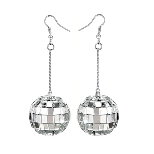 Clataly Disco Ball Ohrringe Spiegel Ball Ohrringe 60er Jahre 70er Jahre Ohrringe Tanz Party Kostüm Zubehör für Frauen Mädchen (Silber B) von Clataly