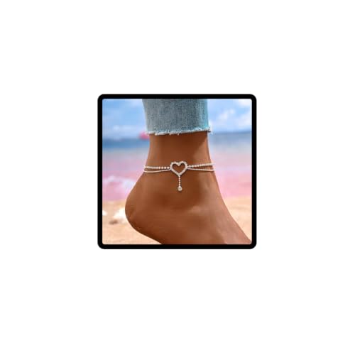 Clataly Liebe Herz Fußkettchen Kristall Stern Layered Fußkettchen Brackets Einstellbare Sommer Strand Fuß Kette Schmuck für Frauen Mädchen (Kristallliebe) von Clataly