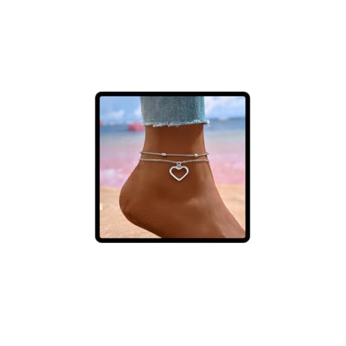 Clataly Liebe Herz Fußkettchen Kristall Stern Layered Fußkettchen Brackets Einstellbare Sommer Strand Fuß Kette Schmuck für Frauen Mädchen (Liebe) von Clataly