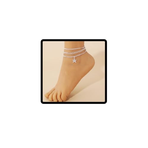 Clataly Fußkettchen mit Kristall-Stern-Anhänger, verstellbar, für Sommer, Strand, Schmuck für Damen und Mädchen, 3 Stück, Einheitsgröße von Clataly