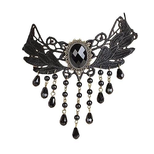 Clataly Gothic Schwarz Sexy Spitze Kragen Quaste Choker Halloween Party Zubehör für Frauen Mädchen (Schwarze Halskette 3) von Clataly