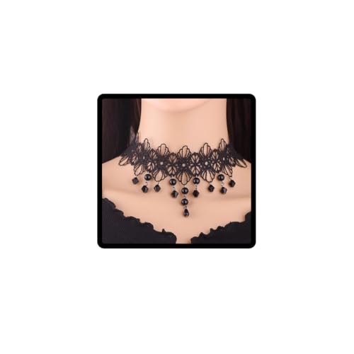 Clataly Gothic Schwarz Sexy Spitze Kragen Quaste Choker Halloween Party Zubehör für Frauen Mädchen (Schwarze Halskette 6) von Clataly