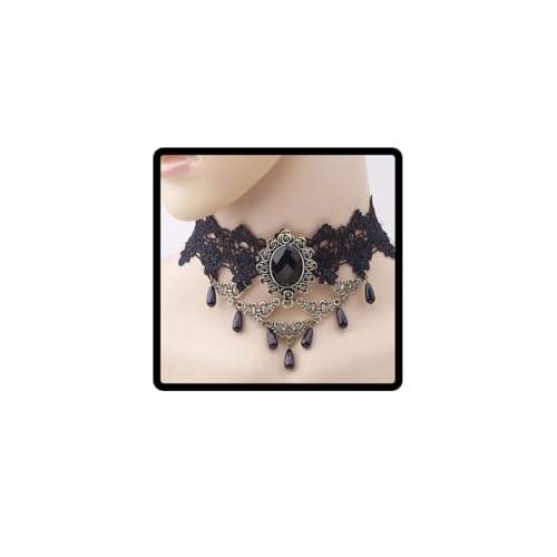 Clataly Gothic Schwarz Sexy Spitze Kragen Quaste Choker Halloween Party Zubehör für Frauen Mädchen (Schwarze Halskette 7) von Clataly