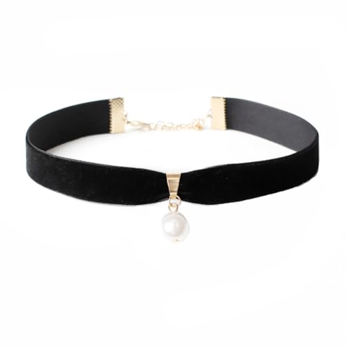 Clataly Gothic Vintage Imitation Perle Samt Halskette Schwarz Choker Halskette Schmuck für Frauen und Mädchen von Clataly
