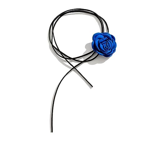 Clataly Handgemachte Rose Blume Halskette Floral Flanell Choker Halskette Einstellbare Hochzeit Braut Party Geburtstag für Frauen Mädchen (Blau) von Clataly