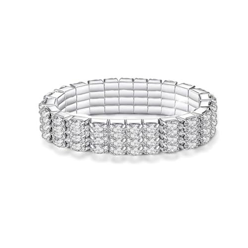 Clataly Kristall Tennis Armband Braut Hochzeit Party Armreif Sparkling Silber Elastic Band Armband Schmuck für Frauen Mädchen (Silber D) von Clataly