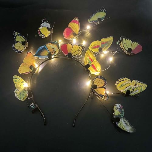 Clataly LED Schmetterling Stirnband Leuchtend Schmetterling Kranz Hochzeit Party Haarband Fotografie Requisiten Haar Hoop Haarschmuck für Frauen Mädchen (Gelb) von Clataly