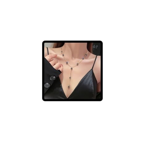 Clataly Layered Krabbenbonenkette schwarze Perlen Halskette mit Golddekoration, Y-Drop Kette Design für Frauen (Schwarz A) von Clataly