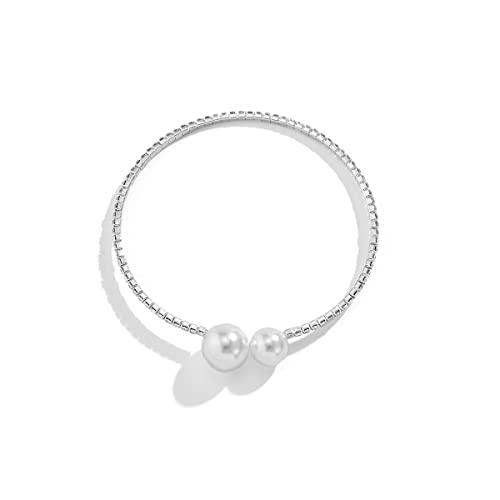 Clataly Nachahmung Perle Offene Halskette Einfache Einschicht Armbänder Silber Kristall Zarte Offene Choker Halskette Schmuck für Frauen und Mädchen (Perlenarmband) von Clataly