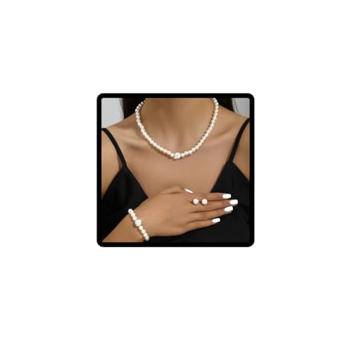 Clataly Pearl Halskette Armband Ohrringe Set Kristall Halskette Brautschmuck Zubehör für Frauen Mädchen, Taglia unica, Metall, Kristall von Clataly