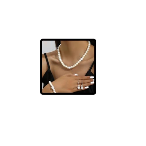 Clataly Perlenkette, Armband, Ohrring-Set, Kristall-Halskette, Brautschmuck, Zubehör für Frauen und Mädchen, Einheitsgröße, Metall, Kristall von Clataly