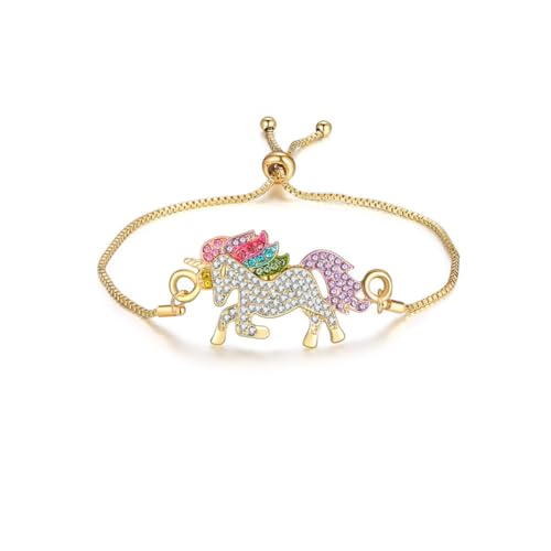 Clataly Regenbogen Einhorn Halskette Ohrringe Kristall Armbänder Schmuck für Frauen und Mädchen (Goldarmband) von Clataly