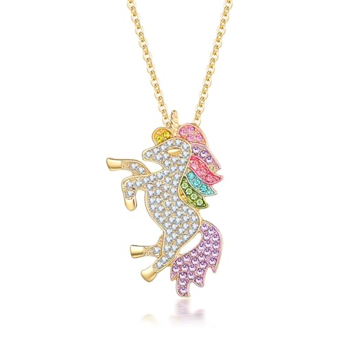 Clataly Regenbogen Einhorn Halskette Ohrringe Kristall Armbänder Schmuck für Frauen und Mädchen (Goldkette) von Clataly