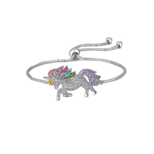 Clataly Regenbogen Einhorn Halskette Ohrringe Kristall Armbänder Schmuck für Frauen und Mädchen (Silber Armband) von Clataly