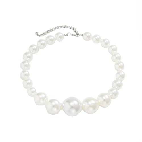Clataly Retro Imitation Perlenkette Armbänder Große Große Perlenkette Schmuck Chunky Perlenketten für Frauen Mädchen (Silberne Halskette) von Clataly