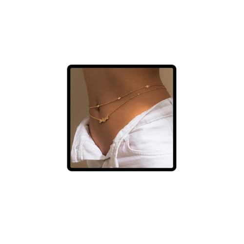 Clataly Schmetterling Taille Kette Perle Gürtel Anhänger Taille Kette Brief Bauch Körper Kette Körper Zubehör Sommer Strand Nachtclub Party (Gold C) von Clataly