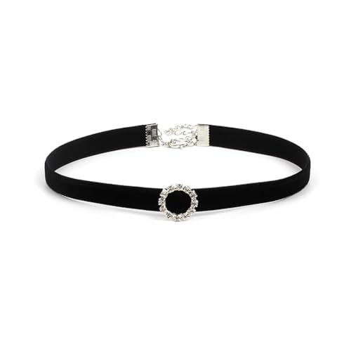 Clataly Schwarz Samt Kristall Kragen Halsketten Gothic Choker Halsketten Einstellbarer Schmuck für Frauen und Mädchen (Kreisförmig) von Clataly