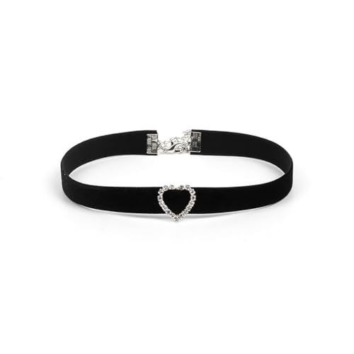 Clataly Schwarz Samt Kristall Kragen Halsketten Gothic Choker Halsketten Einstellbarer Schmuck für Frauen und Mädchen (Liebe) von Clataly