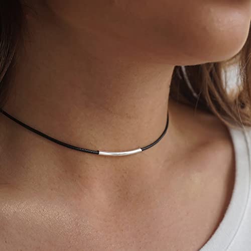 Clataly Schwarze Leder Schnur Halskette Einstellbare Choker Halskette Schmuck für Frauen und Mädchen von Clataly