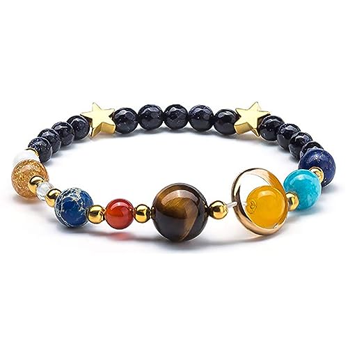 Clataly Solar System Armband Universum Galaxy Acht Planeten Guardian Sterne Armbänder Achat Perlen Armreif Schmuck Geschenke für Frauen und Männer (Elastisches Armband) von Clataly