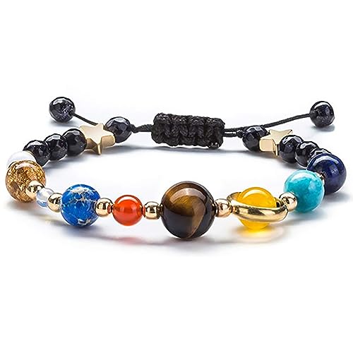 Clataly Solar System Armband Universum Galaxy Acht Planeten Guardian Sterne Armbänder Achat Perlen Armreif Schmuck Geschenke für Frauen und Männer (Gewebtes Armband) von Clataly