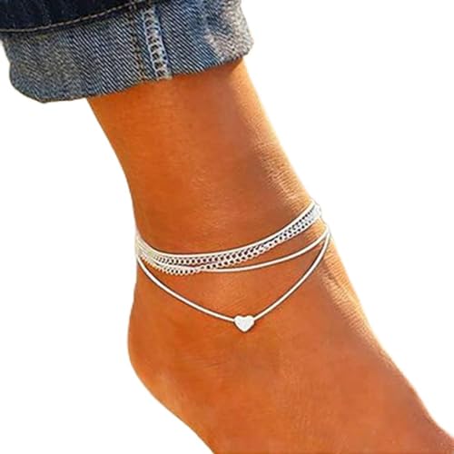 Clataly Sonne Mond Knöchel Armbänder Mehrschichtige Ananas Liebe Schildkröte Knöchel Perlen Sommer Zubehör Strand Fuß Schmuck für Frauen Mädchen (Liebe Fußkettchen A) von Clataly