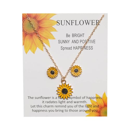 Clataly Sonnenblume Anhänger Gold Halskette Ohrringe Damen Schmuck Set von Clataly
