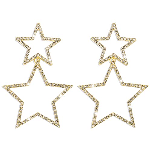 Clataly Star Double Layer Ohrringe Drop-Dangle Ohrringe Pentagram Ohrringe Star Stud Party Kristallschmuck für Frauen Mädchen (Gold) von Clataly