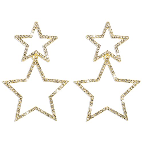 Clataly Star Double Layer Ohrringe Drop-Dangle Ohrringe Pentagram Ohrringe Star Stud Party Kristallschmuck für Frauen Mädchen (Gold) von Clataly