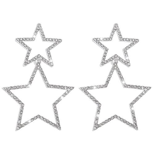 Clataly Star Double Layer Ohrringe Drop-Dangle Ohrringe Pentagram Ohrringe Star Stud Party Kristallschmuck für Frauen Mädchen (Silber) von Clataly