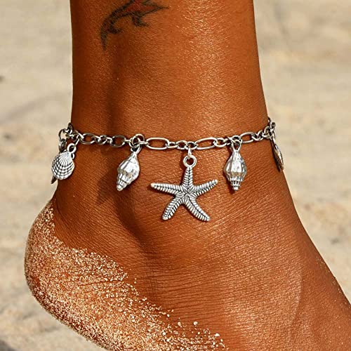 Clataly Türkis Fußkettchen Armbänder Multilayer Schmetterling Fußkettchen Shell Perle Fußkettchen Sommer Zubehör Strand Fuß Schmuck für Frauen Mädchen (Seesternfußkette) von Clataly