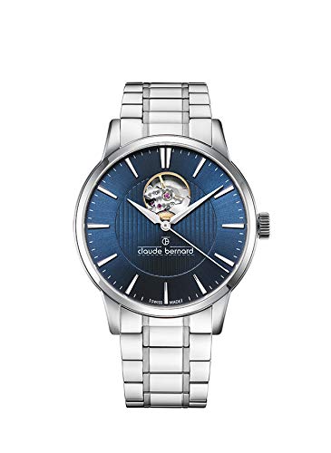 Claude Bernard Herrenuhr Analog Automatik mit Edelstahlarmband 85017 3M2 BUIN in der Farbkombination blau/Silber von Claude Bernard