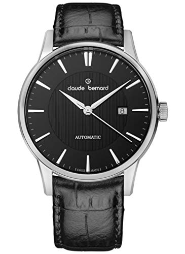 Claude Bernard Herrenuhr Analog Automatik mit Lederarmband 80091 3 NIN in der Farbkombination schwarz/Silber von Claude Bernard