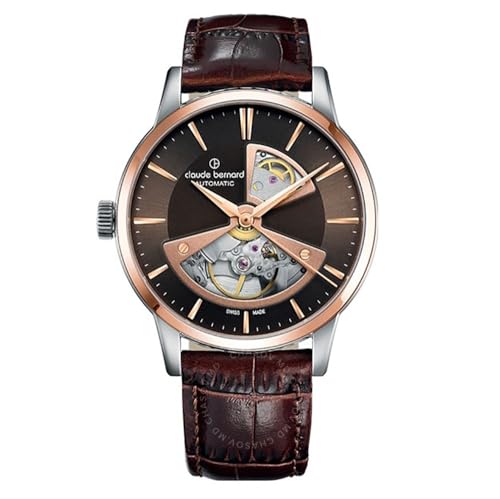 Claude Bernard Herrenuhr Analog Automatik mit Lederarmband 85017 357R BRIR2 in der Farbkombination braun/Silber - Rose Gold von Claude Bernard