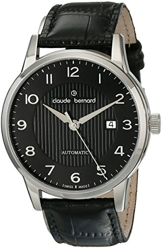 Claude Bernard Herrenuhr Analog Automatik mit Lederarmband 80091 3 NBN in der Farbkombination schwarz/Silber von Claude Bernard