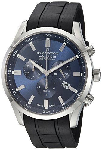 Claude Bernard Herrenuhr Analog Quarz mit Kautschukarmband 10222 3CA BUIN1 in der Farbkombination blau/Silber von Claude Bernard