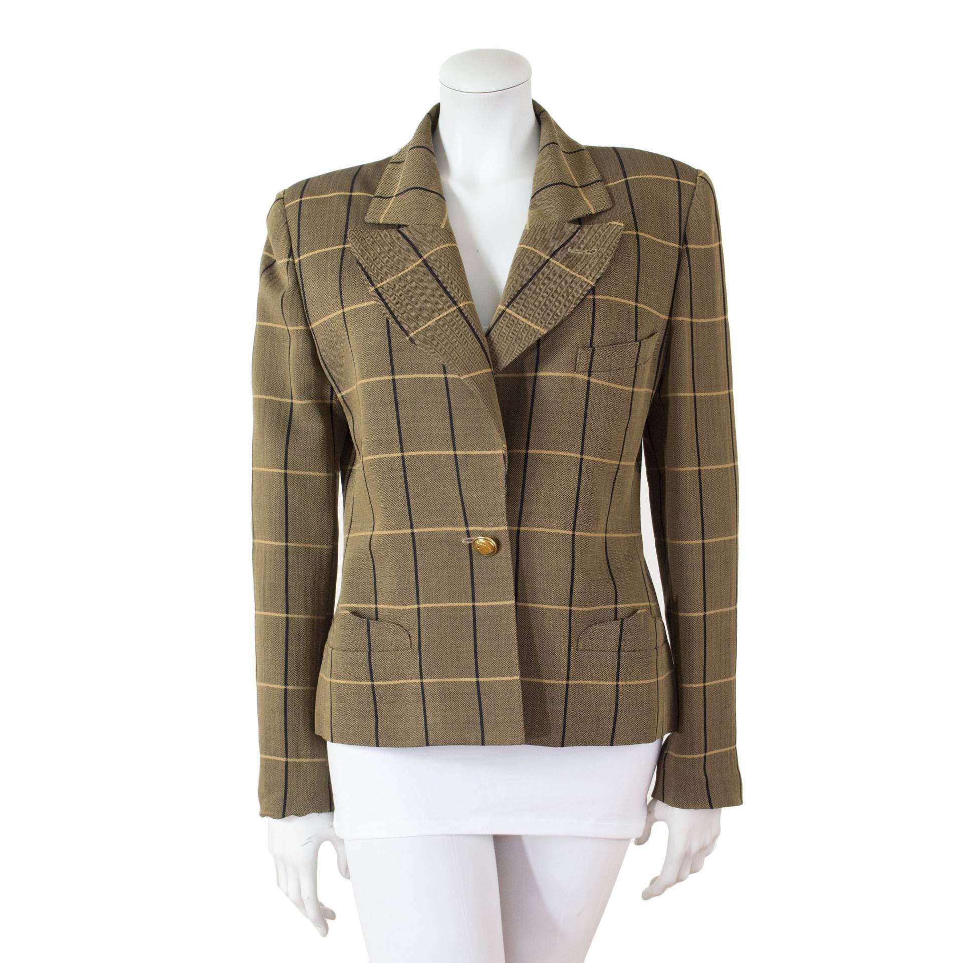 Lanvin Beigefarbener Blazer Aus Wollmischung Mit Großen Karos, Arpège-Knöpfe/Vintage 70Er-80Er Jahre 40 - L Lanvin, Arpège von Claudeparis