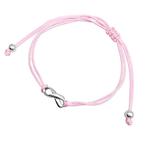 Claudia Lira Joyas Rosa Brustkrebs-Bewusstseins-Faden-Freundschafts-Armband, klein, handgefertigter Anhänger aus Sterlingsilber, verstellbare Kordel, verstellbar, Sterlingsilber, Diamant, Adjustable, von Claudia Lira Joyas