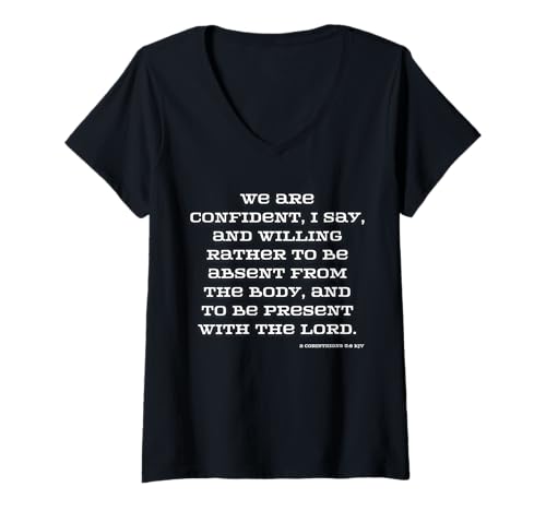 Damen Christlicher Glaube gegenwärtig beim Herrn 2 Korinther 5:8 KJV T-Shirt mit V-Ausschnitt Damen Christlicher Glaube gegenwärtig beim Herrn 2 Korinther 5:8 KJV T-Shirt mit V-Ausschnitt von Claudia Williams Apparel