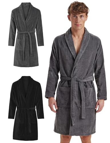 Claudio Bademantel Herren Frotté – 100% Bio–Baumwolle – Oeko–Tex Zertifiziert – Weich & Saugstark – M – Grau von Claudio