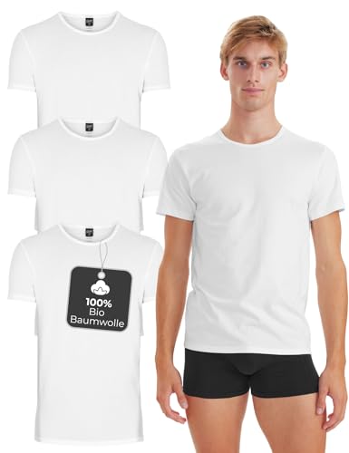 Claudio Herren Kurzarm T–Shirt mit Rundhalsausschnitt – 3er Pack – Basic Unterhemd – 100% Bio Baumwolle – Weiches Baumwollshirt – 2XL – Weiß von Claudio