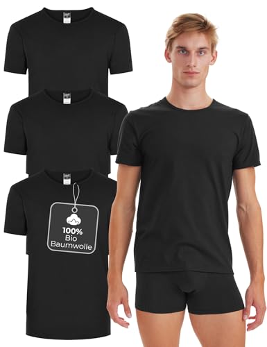 Claudio Herren Kurzarm T–Shirt mit Rundhalsausschnitt – 3er Pack – Basic Unterhemd – 100% Bio Baumwolle – Weiches Baumwollshirt – S – Schwarzes von Claudio